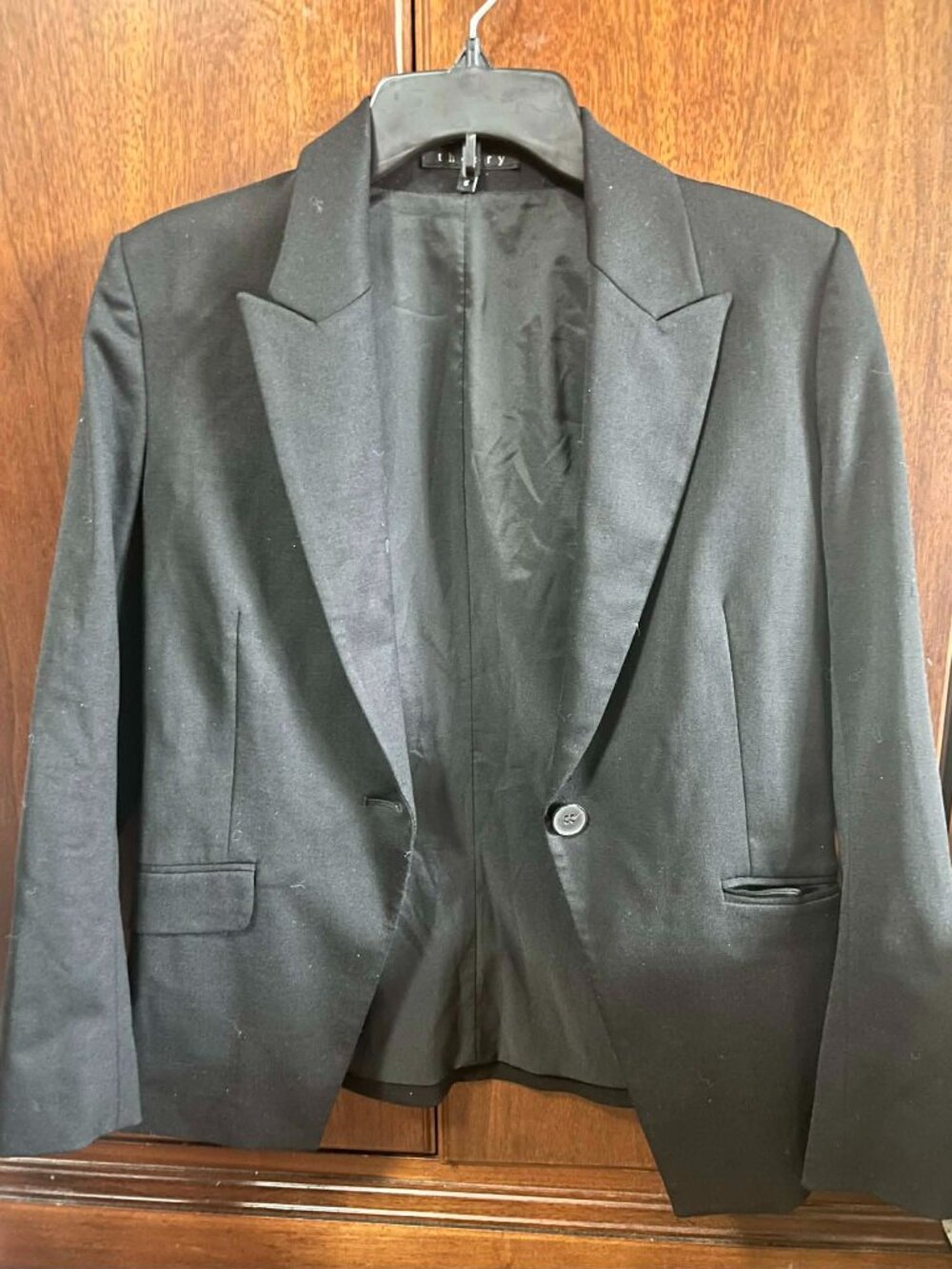 Theory Collared Black 94% Wool Single Button Blazer